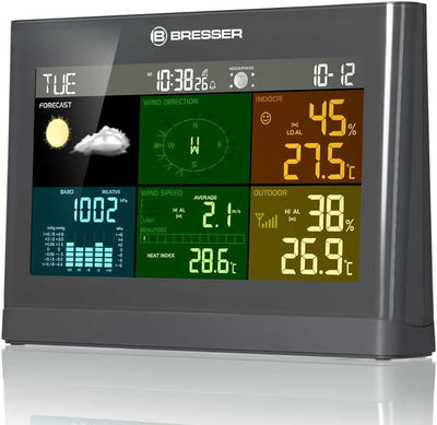 Bresser Wetterstation Funk mit Aussensensor Wetter Center mit 5-in-1 Aussensensor (Temperatur, Luftd