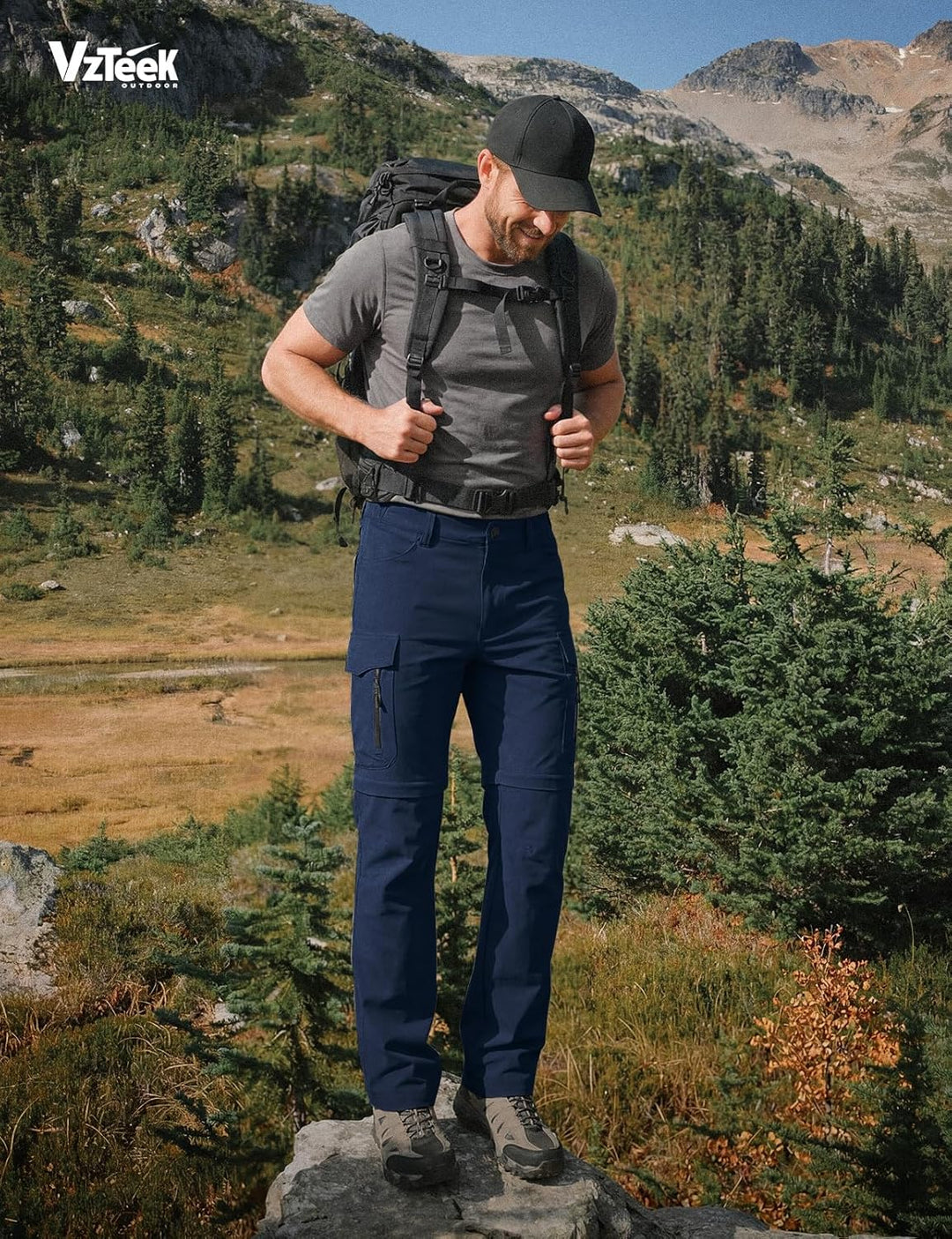 Vzteek Herren Wanderhose Zip Off Trekkinghose Outdoorhose Sommer Softshell Stretch Hose Kurz für Wan
