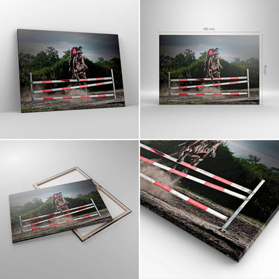 Bilder auf Leinwand 100x70cm Leinwandbild Pferd Sport Hindernisse Himmel Gross Wanddeko Bild Schlafz