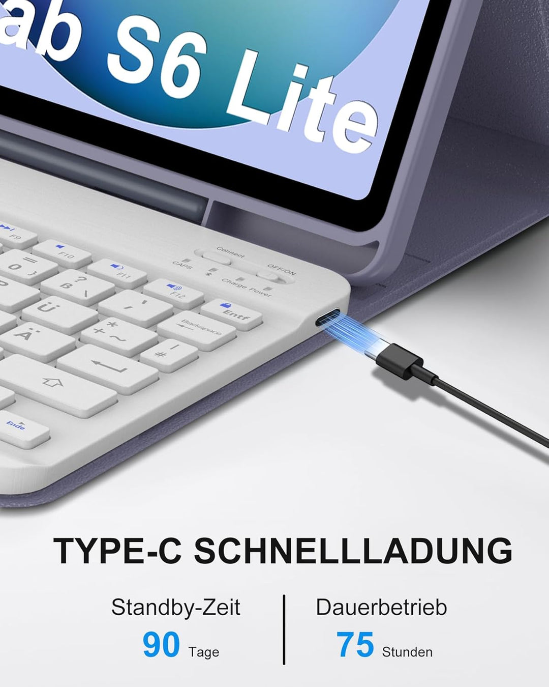 Hülle mit Deutscher Tastatur für Samsung Galaxy Tab S6 Lite (2020/2022/2024) 10,4" - Schutzhülle mit