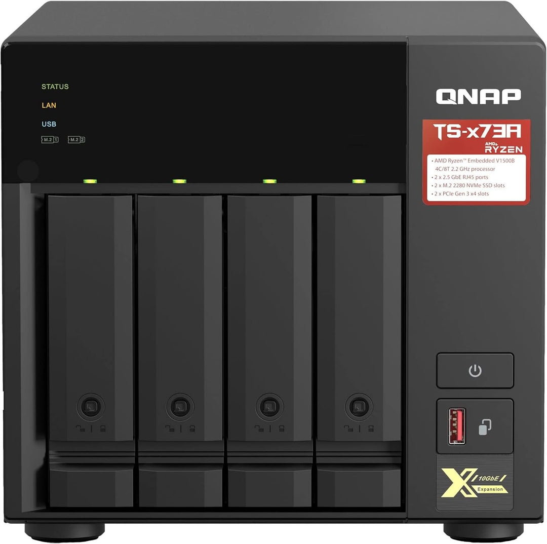 QNAP TS-473A-8G, 8GB Arbeitsspeicher, 2X Gb LAN, ohne HDs, Mechanische Festplatte NAS Single ohne HD