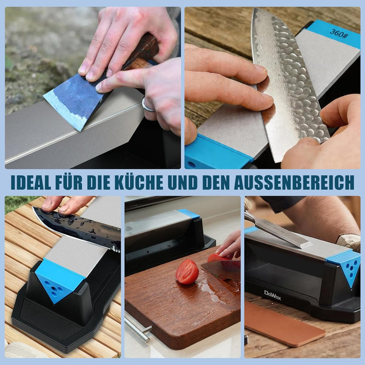 Dreiseitiger Diamant-Schleifstein Gross, 360/600/1000 Korn mit Honing Guide, Winkel Guide und Leders
