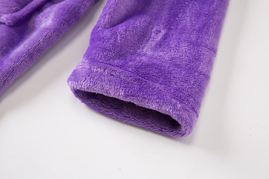 Bademantel für Mädchen, einfarbig, mit Kapuze, Flanell-Fleece-Bademantel für Jungen violett 9-12 Jah