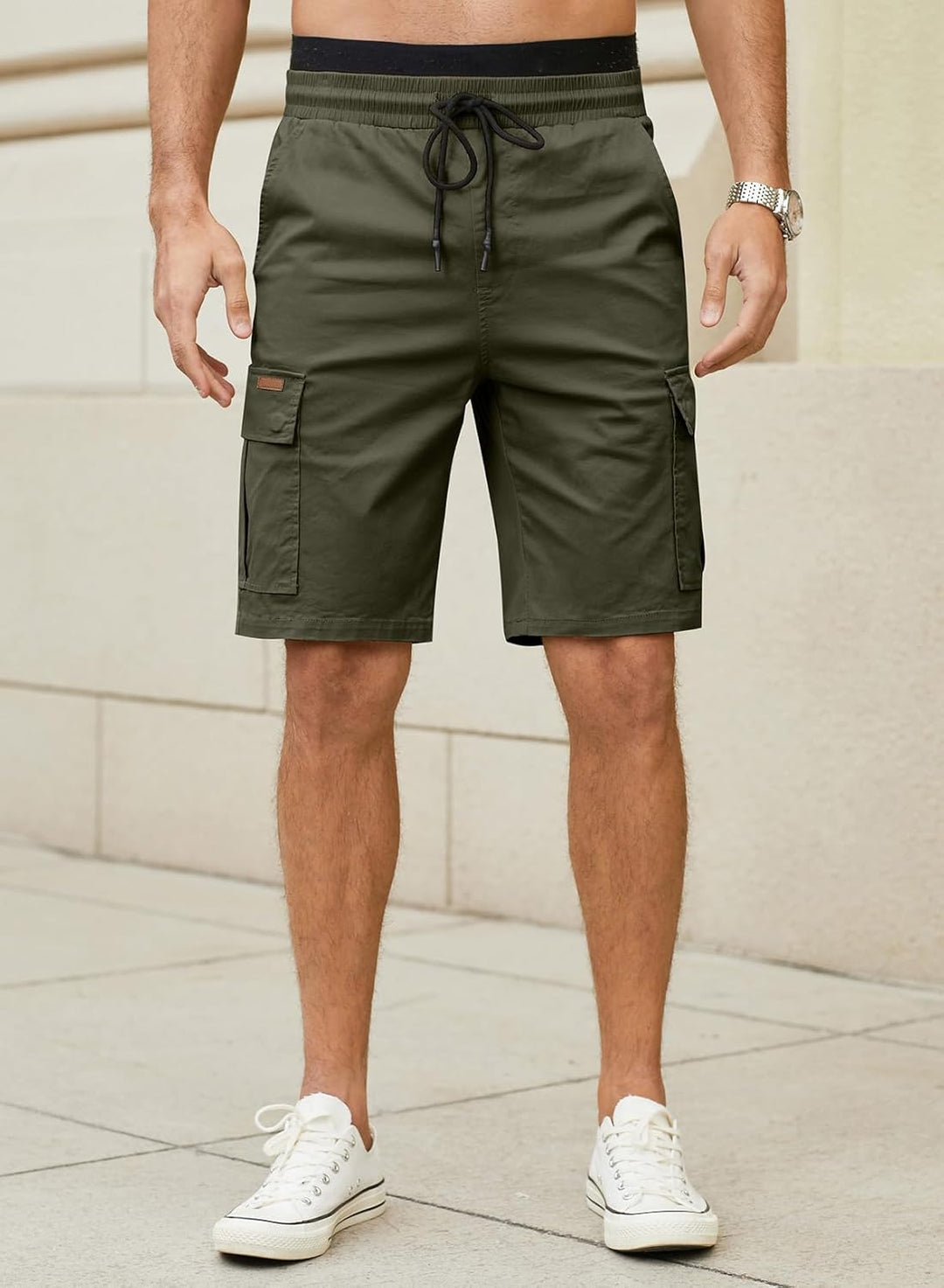 JMIERR Kurze Hosen Herren Baumwolle Cargo Shorts Herren Sommer Freizeithose mit Taschen L C Grün, L