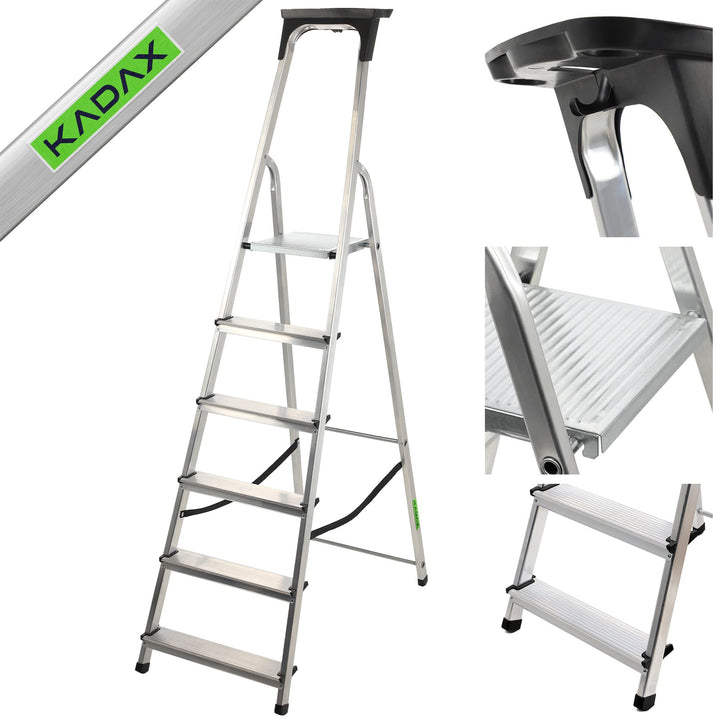 KADAX Aluminiumleiter, Stehleiter bis zu 125 kg, Stufenleiter, Klapptritt für Senioren, Alu-Sicherhe