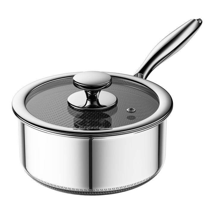 Kochtopf mit Deckel Hybrid 16cm/1.1L, Stielkasserolle Induktion Antihaft, Kühl bleibender Griff, Spü