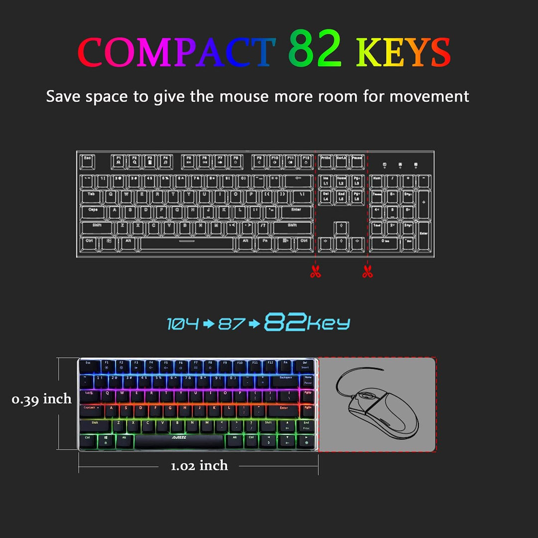 AK33 USB-Kabelgebundene Mechanische Gaming-Tastatur, 80 % Blaue Schalter Keyboard mit 19 RGB-Chroma-