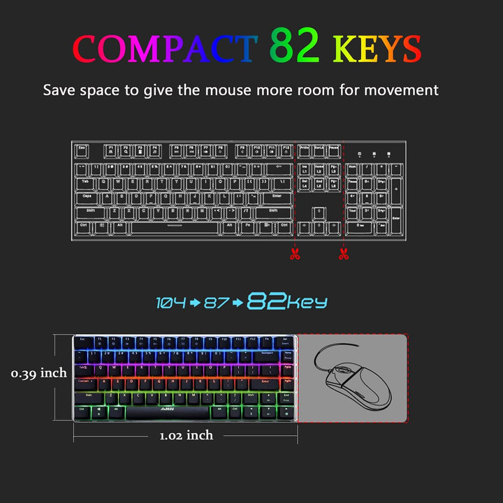 AK33 USB-Kabelgebundene Mechanische Gaming-Tastatur, 80 % Blaue Schalter Keyboard mit 19 RGB-Chroma-