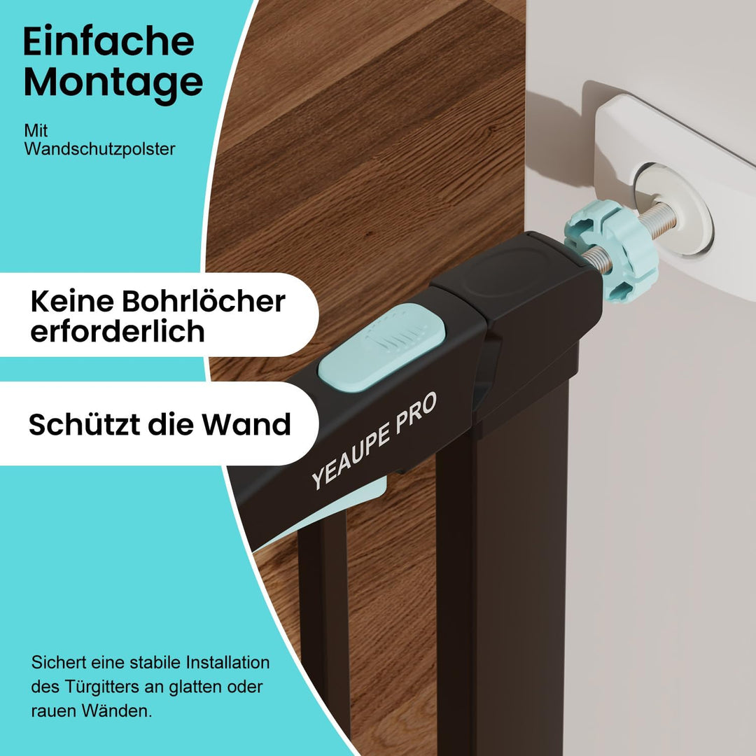 YEAUPE PRO Kindergitter Ohne Bohren, für Breiten 74-78 cm | Türschutzgitter mit Wandschutz Pads | Tr