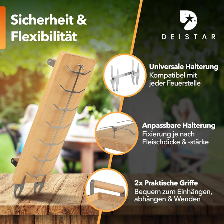 Flammlachsbrett Premium – Edelstahl-Halterung mit verstärkten Schrauben & Buchenholz – Perfekt für F