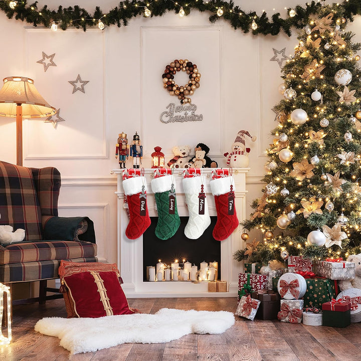 SEBOVIM Weihnachtsstrumpf 4er Set 46cm Grossen Nikolausstiefel Gestrickt Nikolausstrumpf für Weihnac