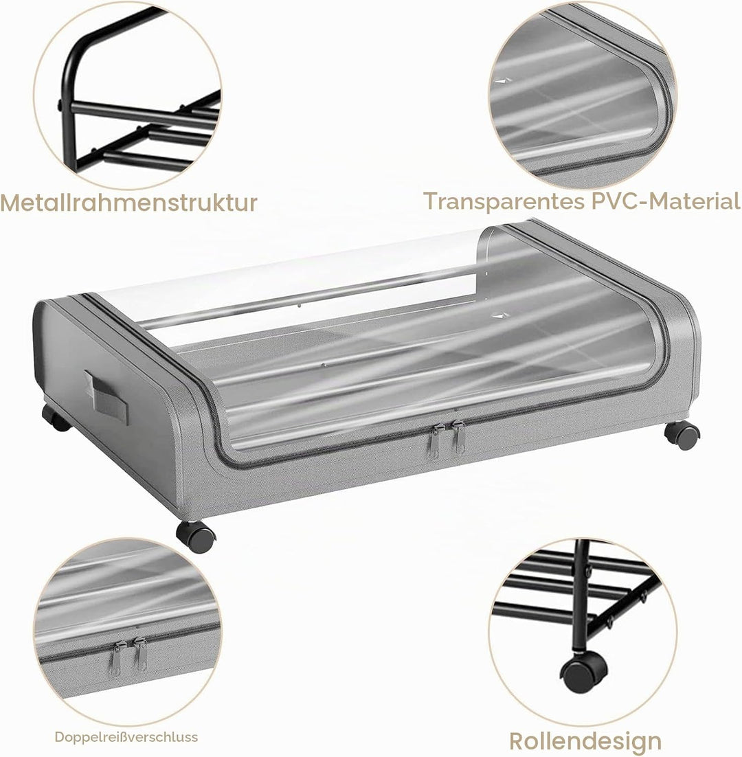 2 Stück Unterbett Aufbewahrungsbox, Unterbettkommode mit Sichtfenster, Bettkasten Organizer, Metall-