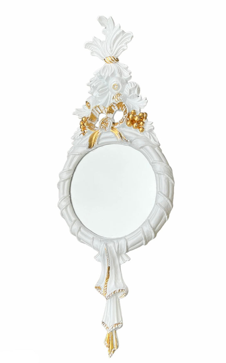 Wandspiegel Barock Rund Weiss Gold Badspiegel 62 x 24 cm Flurspiegel Prunkspiegel Rundespiegel Antik