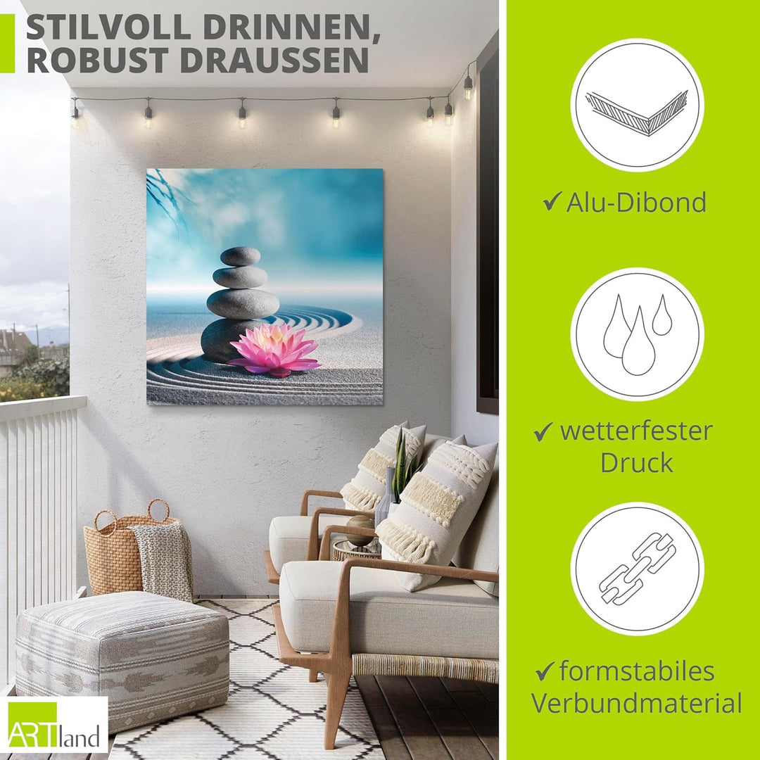 ARTland Wandbild Alu Verbundplatte für Innen & Outdoor Bild 40x40 cm Wellness Zen Stein Fotografie B
