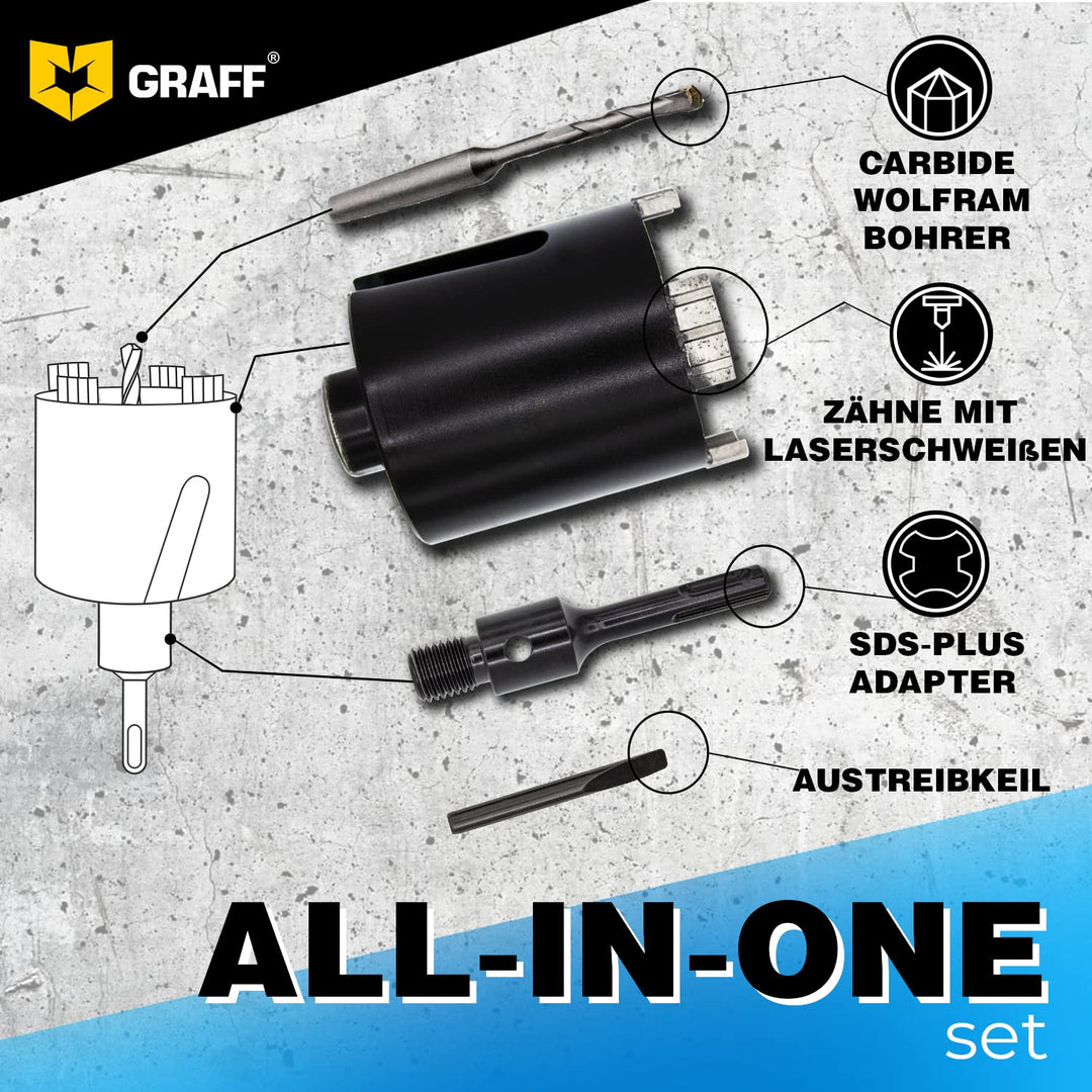 GRAFF Diamant Bohrkrone 82mm Beton Dosensenker Dosenbohrer - Diamant Bohrkronen Set für Mauerwerk Zi
