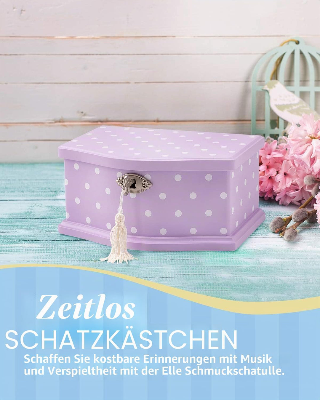 Art Lins Elle Schmuckkästchen mit Ballerina, mit Schloss, Holz-Erinnerungsbox mit aufziehbarer Musik