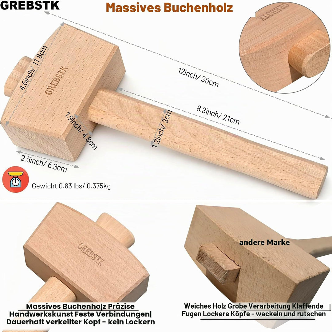 GREBSTK Holz Mallet Manuelle Eis Hammer Mallet Buche Solid Tischler Holzbearbeitung Mallet, 30cm