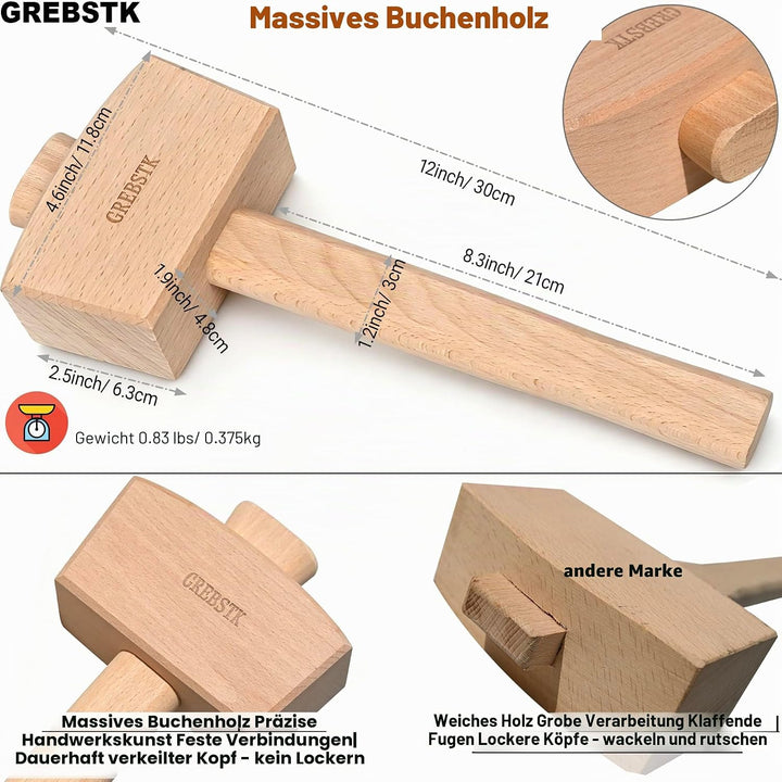 GREBSTK Holz Mallet Manuelle Eis Hammer Mallet Buche Solid Tischler Holzbearbeitung Mallet, 30cm