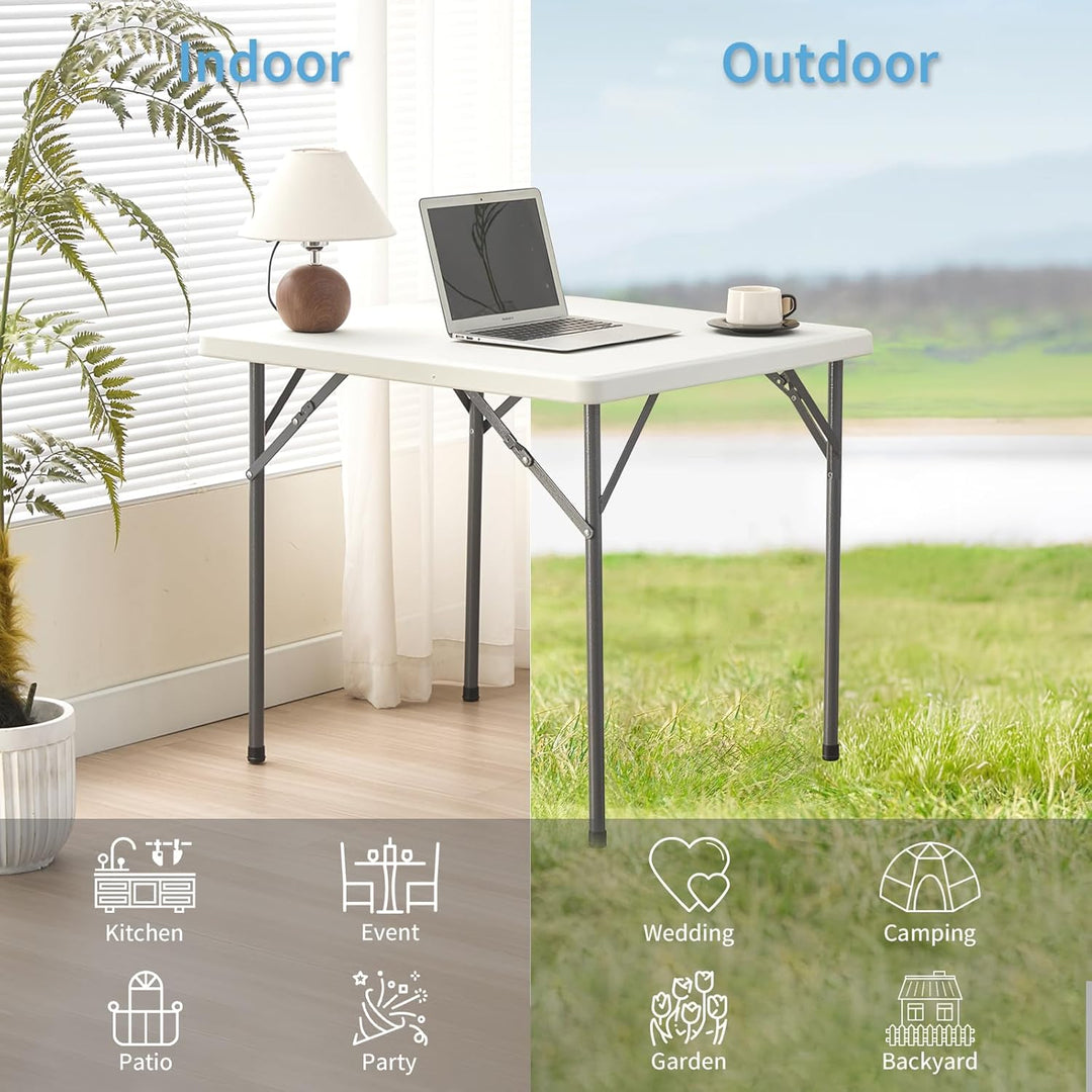 KAIHAOWIN Klapptisch Esstisch 80x80cm Quadratischer Gartentisch Weiss Flohmarkttisch Wetterfest für