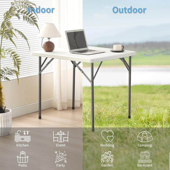 KAIHAOWIN Klapptisch Esstisch 80x80cm Quadratischer Gartentisch Weiss Flohmarkttisch Wetterfest für