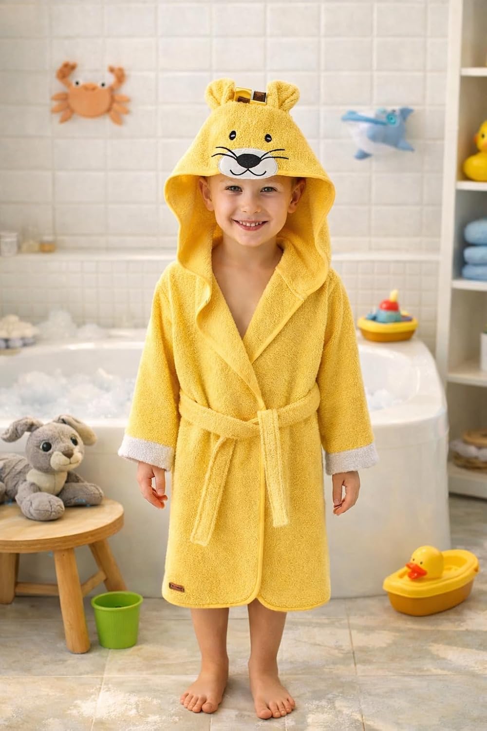ELY PARKER Bademantel Kinder Frottee, Jungs, Jungen, Mädchen, Handtuch aus Türkische Baumwolle, mit