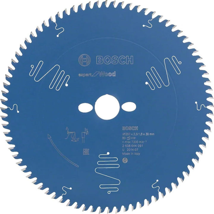 Bosch Professional 1x Kreissägeblatt Expert for Wood (Holz, Sägeblatt Ø 260 x 30 x 2,8 mm, 80 Zähne,
