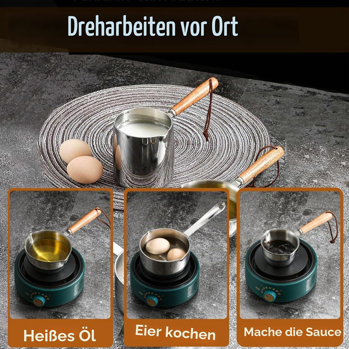 Tissting 2PCS450ML Mini Topf Kaffeekanne, Holzgriff Kleine Sossentopf Stielkasserolle Topf Butterwär