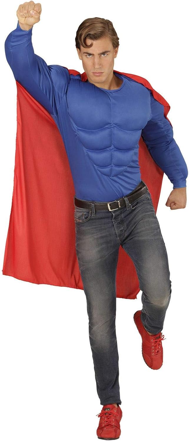 W WIDMANN MILANO Party Fashion - Kostüm Super Muskel Held, Muskelshirt mit Umhang, Superheld, Karnev