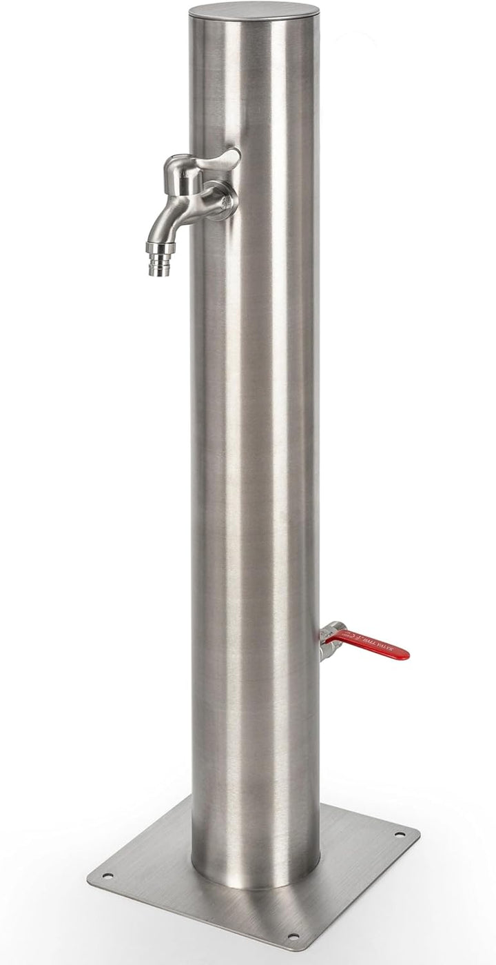 UPP Wasserzapfsäule aus rostfreiem Edelstahl inklusive 2 Auslaufhähnen, verdeckte Wasserzuleitung -