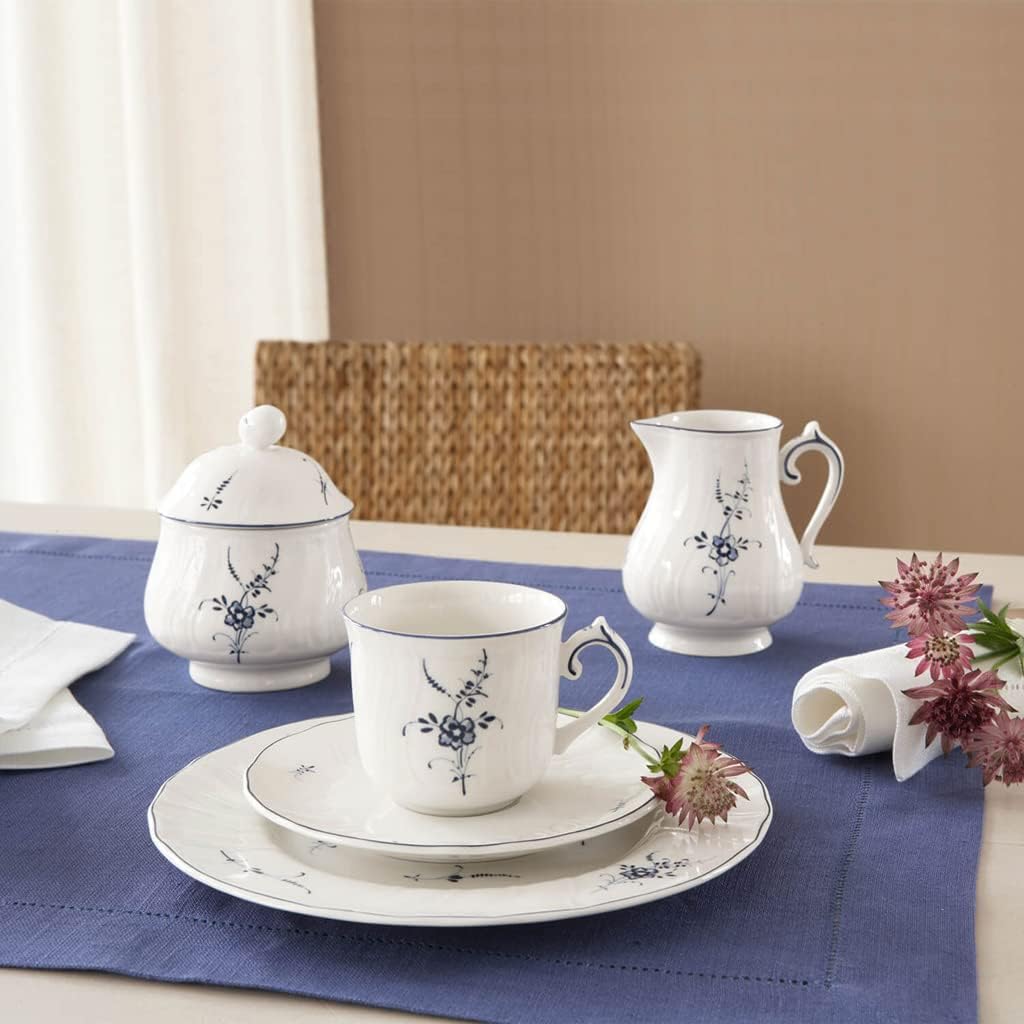Villeroy und Boch Vieux Luxembourg Zuckerdose, Premium Porzellan, Weiss/Blau 11.2 x 15 x 3 cm Klassi