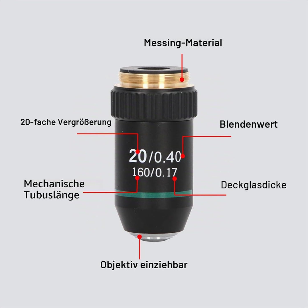 Achromatisches Objektiv Achromatisches Mikroskopobjektiv aus Messing Verchromtes 20X-Mikroskop-Objek