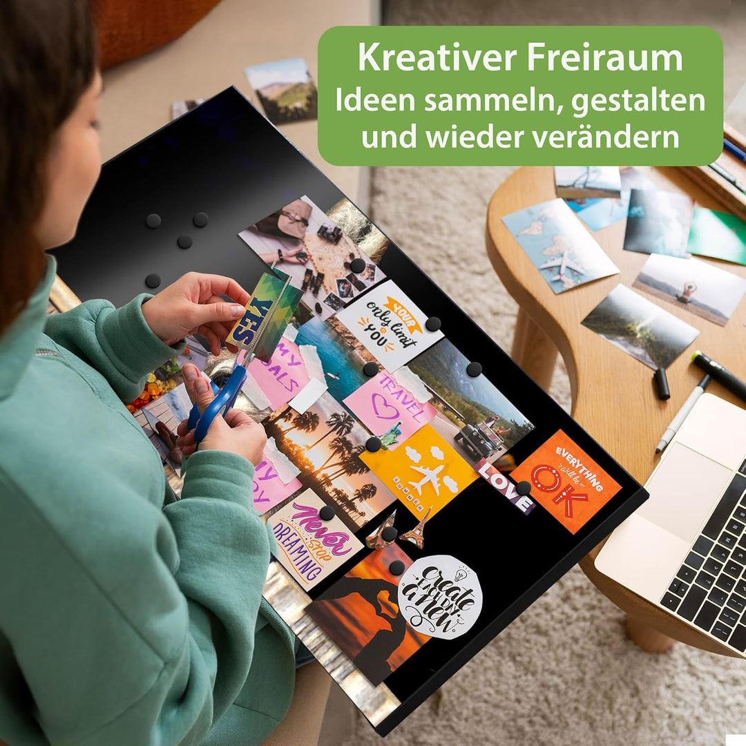 banjado Magnettafel schwarz 78 x 37cm / Magnetwand Metall/Magnetpinnwand als Memoboard/Pinnwand Magn