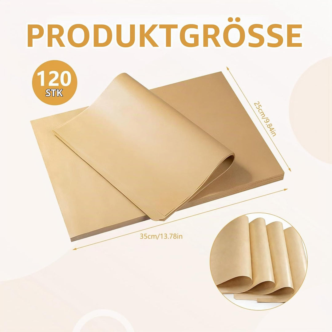 120 Stück Pergamentpapier zum Backen, Bio Backpapier ohne PFAS, 25 * 35cm Backpapier Zuschnitte zum