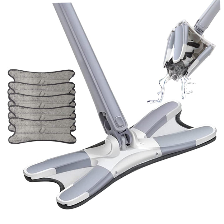 Flacher Mopp, Reinigungsmopp für Bodenwischer, 360° drehbar, Lazy Butterfly Mop mit 5 Pads, trocken