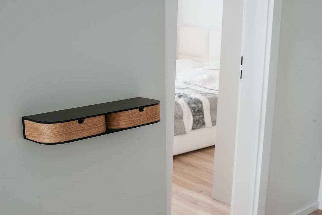 Valiai Schwebendes Regal mit 2 Schubladen - Kleine Wandschubladen Hängend - Schwebendes Wandregal mi