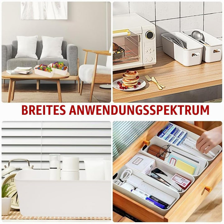 10 Stück Aufbewahrungsbox Kunststoff Weiss Aufbewahrungskorb mit Griffen 26,7x9,5x9 cm Küchenschrank