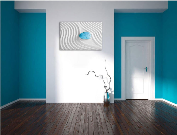 Ein Stein im Sand mit Wellenmuster schwarz/weiss Format: 100x70 auf Leinwand, XXL riesige Bilder fer