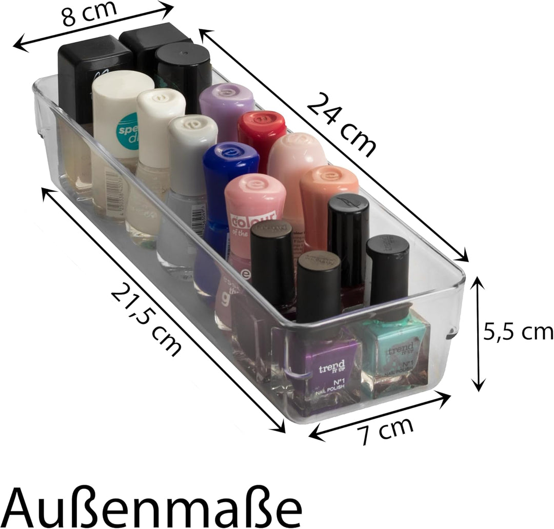 12x Schubladen Ordnungssystem 24x8 cm klar transparent 5,5 cm hoch Antislip - Organizer für Schminkt