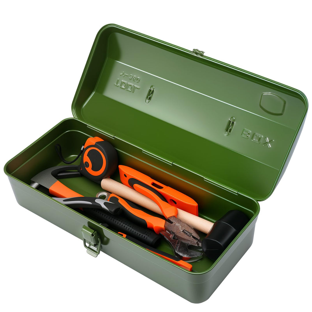 Werkzeugkoffer leer Gross Werkzeugbox 37×16×12cm Robust Langlebig Metall Werkzeugkasten mit Tragegri