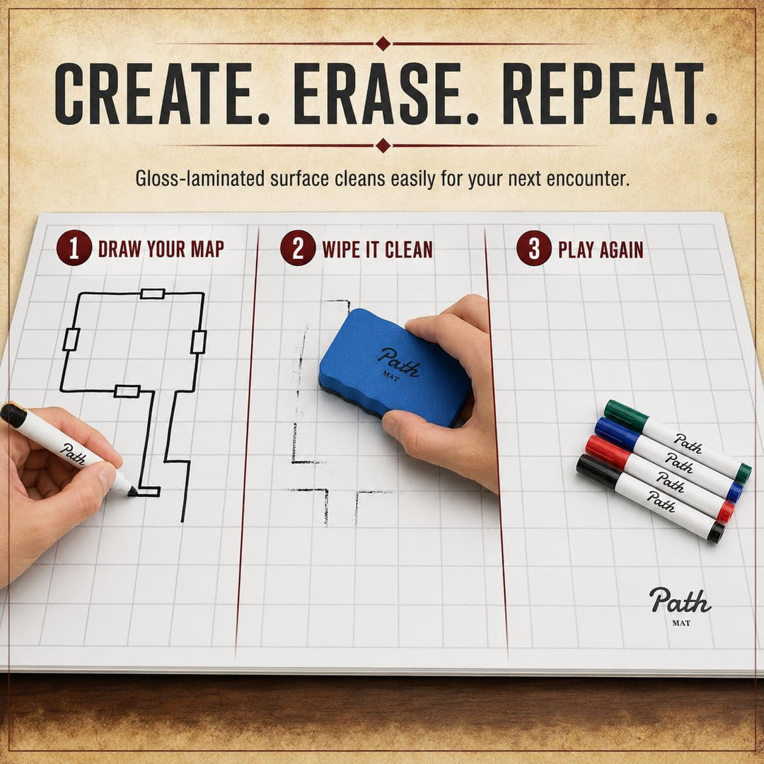 Double Sided Battle Game Mat for DND - Tabletop RPG Game Map Great for Dungeons and Dragons, Pathfin