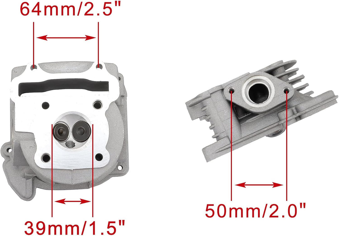 WOOSTAR 39mm Zylinderkopf 64mm Ventile Ersatz für 4-Takt GY6 49ccm 50ccm ATV Roller Moped 139QMA 139