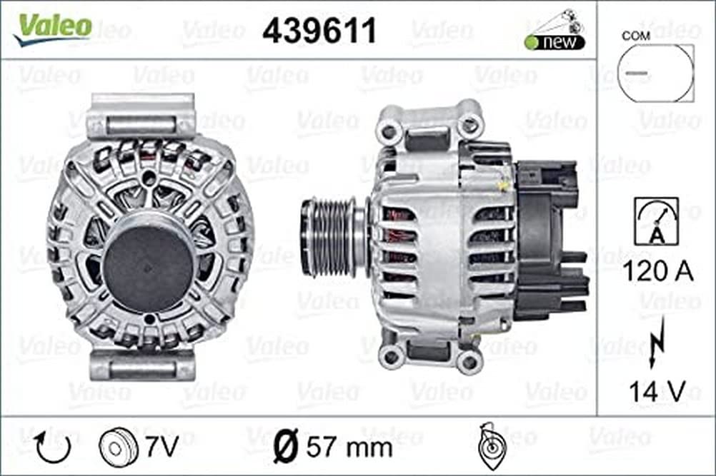 VALEO 439611 Generator Ladestrom des Generators: 120 Amp Rippen: 7 rippen Riemenscheibe Ø: 57 mm Spa