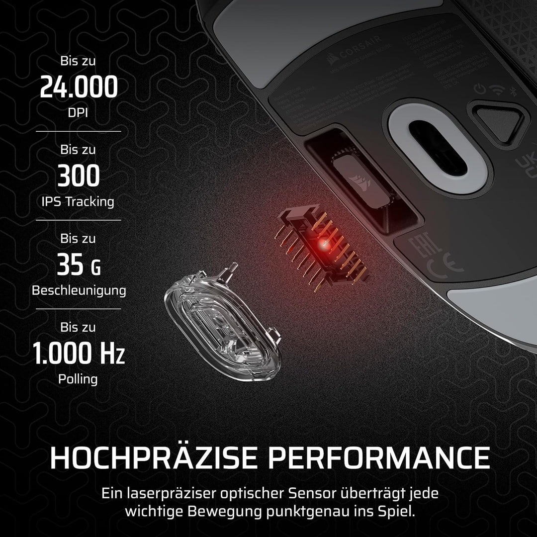 Corsair M55 Wireless Leichte FPS-Gaming-Maus – 2,4GHz & Bluetooth – 24.000 DPI – Langlebige Lebensda