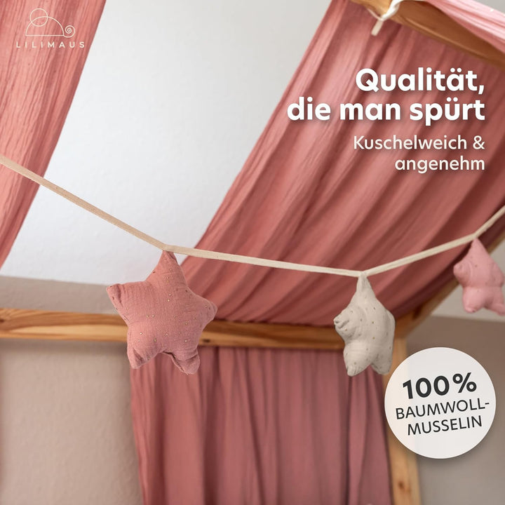 LILIMAUS Sternen Wimpelkette Stoff - Mit Goldapplikation in 12 Farben - 100% Baumwolle Handmade - Mu