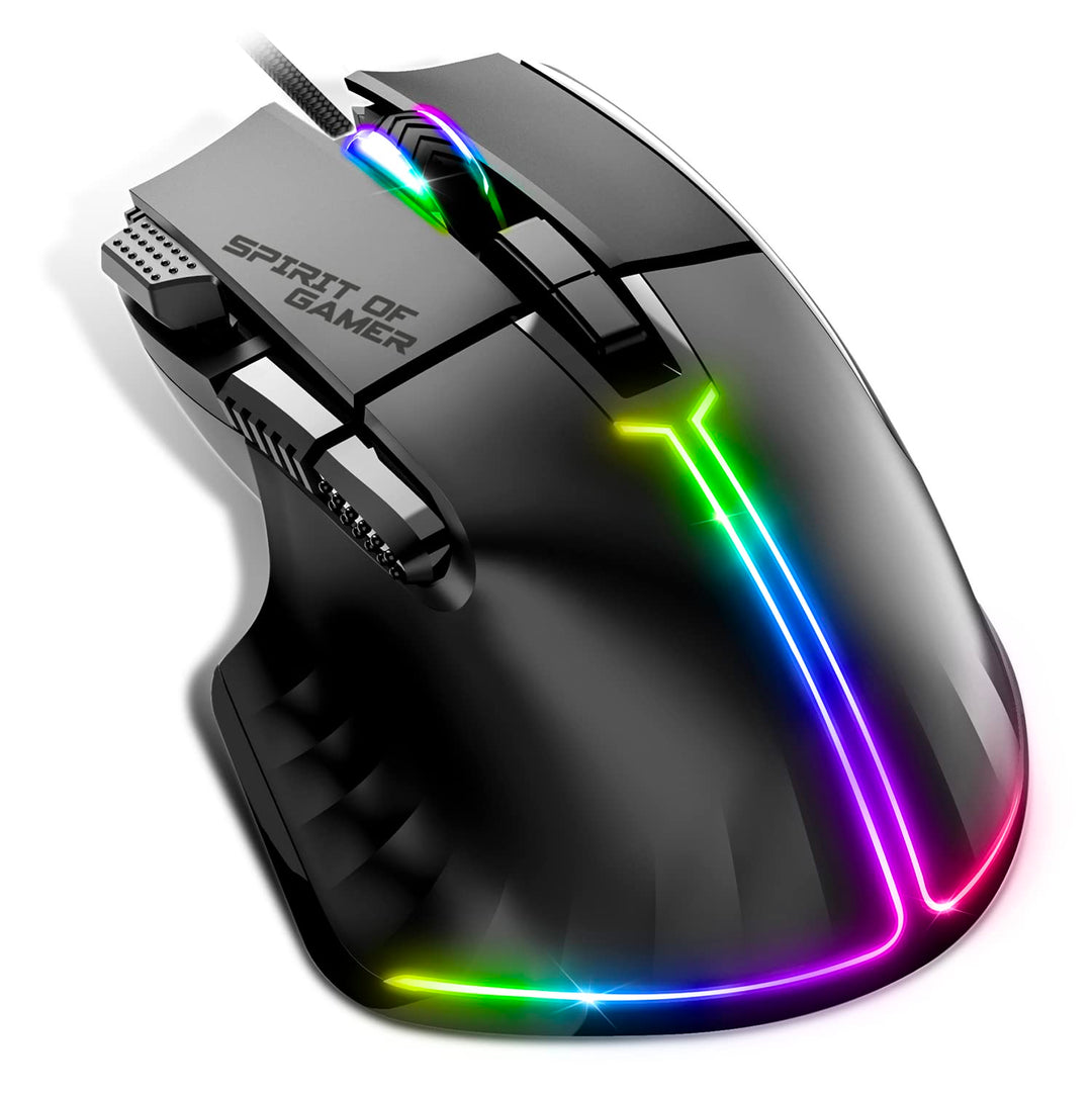 SPIRIT OF GAMER | Gaming Maus PC mit 12800 DPI | RGB Maus mit 8 Programmierbaren Tasten darunter 1 R