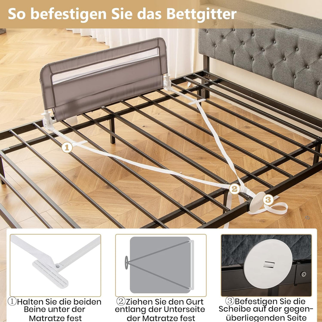COSTWAY Bettgitter klappbar für Kleinkinder, 100 x 42 cm Bettschutzgitter mit Sicherheitsgurt & abne
