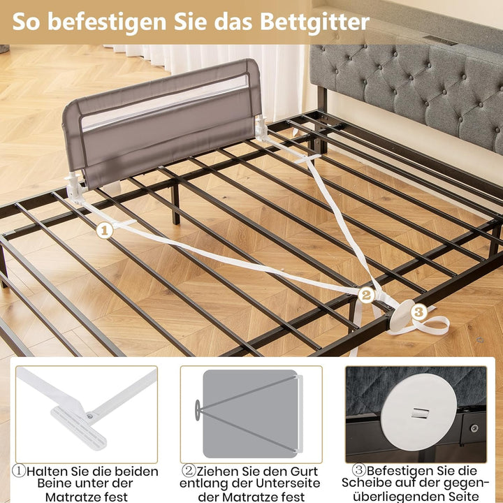 COSTWAY Bettgitter klappbar für Kleinkinder, 100 x 42 cm Bettschutzgitter mit Sicherheitsgurt & abne