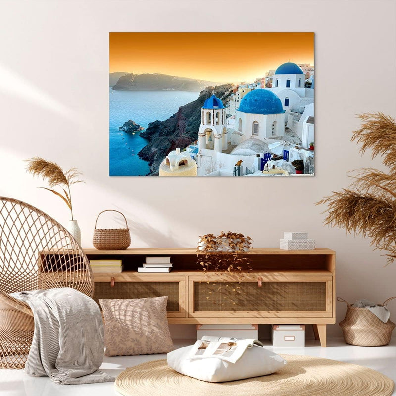 Bilder auf Leinwand 100x70cm Leinwandbild Santorini Griechenland Urlaub Insel Gross Wanddeko Bild Sc