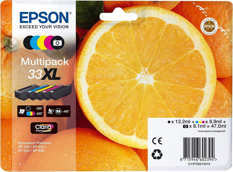 Epson Original 33XL Tinte Orange, Multipack 5-farbig Multipack XL Normalverpackung Single