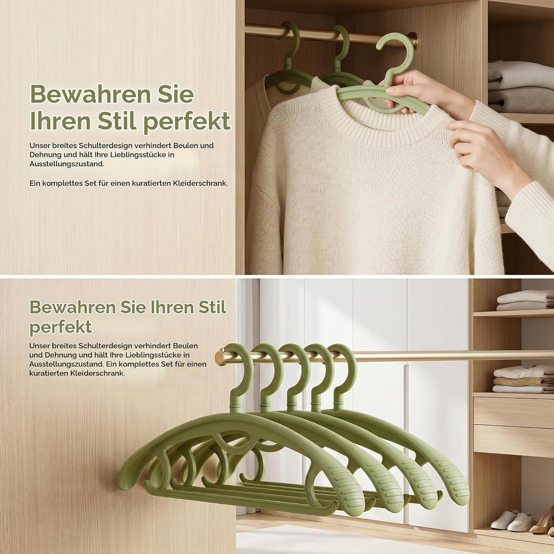 Kunststoff Kleiderbügel 10 Stück Kleiderhänger rutschfest mit Breiter Schulter 360° Drehbarer Haken